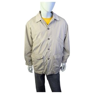 Vintage 90s Workwear Utility Jacket Corduroy Collar Beige Removeable Lining Med
